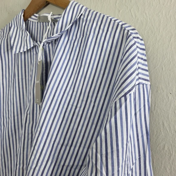 NWT Everlane The Woven PJ Button Down Crop Top Blue White Stripe Cotton Medium - Picture 7 of 14